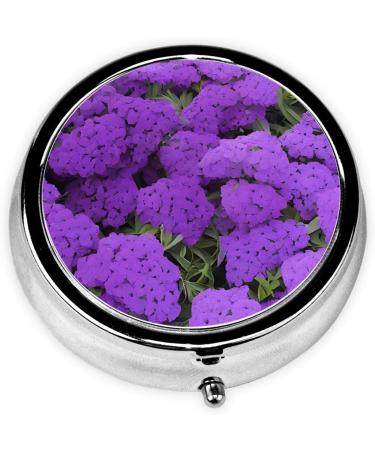 Dark Purple Texture Marble Round Pill Box - 3 Compartment Portable Travel Organizer for Vitamins & Medications - Buy Online on GoSupps.com