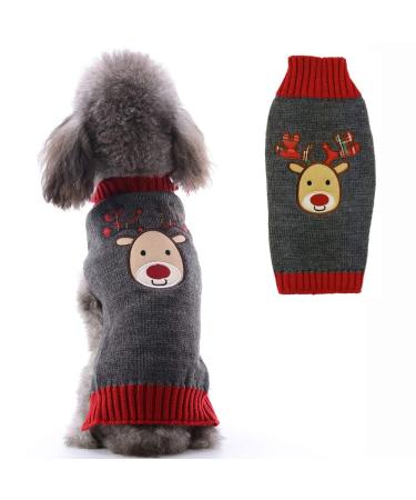 Petcare dog sweater Christmas dog turtleneck sweater Christmas pattern knitwear warm pet sweater for dog puppies party Puppy gift for dog gray reindeer xs