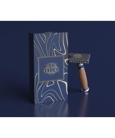 Velure Safety Razor - Premium Double Edge Razor for Men & Women | Quality Shaving with Wooden Handle & 10 Platinum-Coated Blades - Buy Online on GoSupps.com