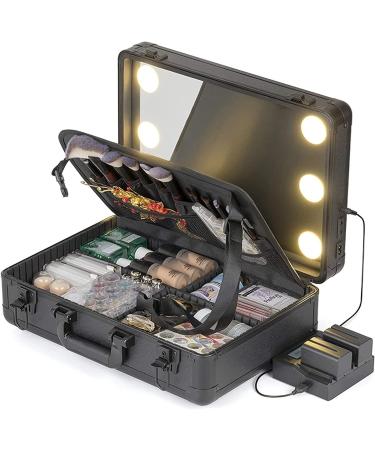 Travel Make-Up Suitcase - Professional LED Hairdresser Kit | Large Capacity Makeup Case (40x26x16cm) - Black - Buy Online on GoSupps.com