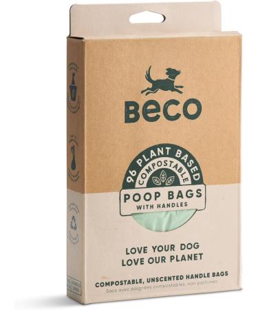 Beco Home Compostable Poop Bags | 96 Bags | Loose Packed With Handles | Unscented Dog Poo Bags Green - Buy Online on GoSupps.com