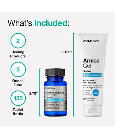 Buy VitaMedica Arnica Montana Tablets & Gel Bundle | Natural Pain Relief Bruising & Swelling | 150 Tablets & 3oz Gel - Made in USA - Buy Online on GoSupps.com