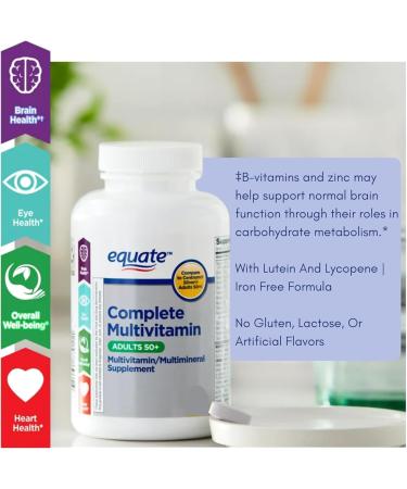 Equate Adult 50+ One Daily Complete Multivitamin Multimineral Supplement Tablets Healthy Brain* - Compare to Centrum Silver 125 Pills (Pack of 1) - Buy Online on GoSupps.com