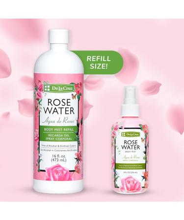 De La Cruz Rose Water Body Mist Refill- Rosewater Spray for Face Skin and Hair 16 fl oz (1 Bottle) 16 Fl Oz (Pack of 1) - Buy Online on GoSupps.com