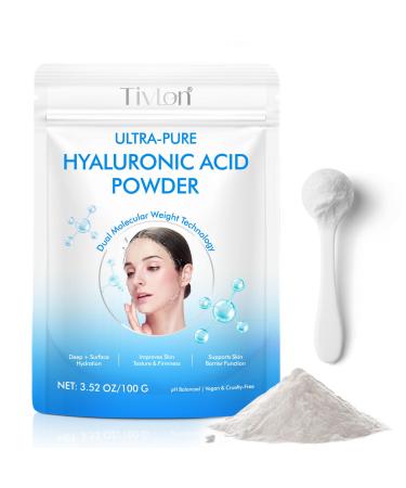 Pure Hyaluronic Acid Powder for Skin & Face Dual Molecular Weight Organic Hyaluronic Acid Powder DIY Serum for Deep Hydration Anti-Aging Improves Skin Texture & Firmness | Vegan-friendly 100g
