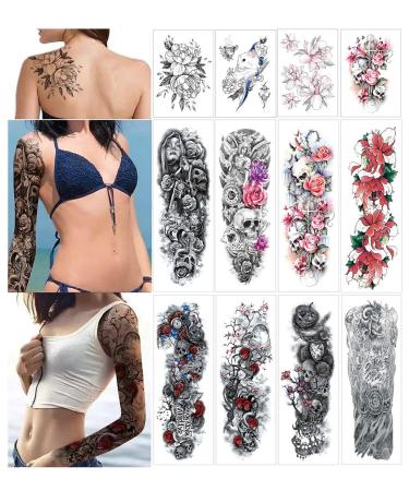 Temporary Tattoo Sticker Full Arm Large Size Fake Tatoo for Man Woman 12 Sheets 12sheets