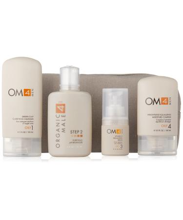 OM4 Oily Collection 4-Step RegiMEN & Travel Bag - 4 ct Featuring full-sized Mens Cleanser Toner Serum and Moisturizer