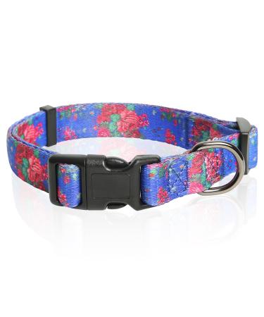 Heele dog collar dogs collar for puppies Small medium-sized large dogs patterned dog collars adjustable comfort robust dog collar blue flowers m (length 34-53cm width 2cm) blue flowers