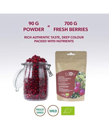  LOOV LOOV 100% Organic Wild Cranberry Powder - Nordic Freeze-Dried Powder from Unsweetened Cranberries - 91g - No Added Sugar - Buy Online on GoSupps.com