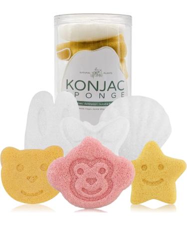 Konjac Sponge Baby Set (6 Pack) Natural Organic Konjak Facial Bath Sponges for Body Face Gentle Cleansing and Exfoliating with String - Baby Boy Girl Newborn Essentials
