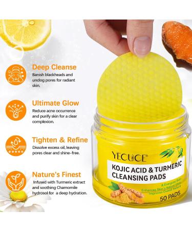 Turmeric Kojic Acid Cleansing Pads - 50 Pcs Exfoliating Face Pads for Dark Spots Gentle & Safe Formula - Buy Online on GoSupps.com