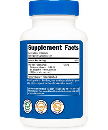 Nutricost Wild Yam Root 2 500mg Equivalent (from 125mg of 20:1 Extract) Per Serving 120 Capsules for 120 Servings Per Bottle - Vegan Wild Yam Root Extract Supplement Gluten-Free GMO-Free - Buy Online on GoSupps.com