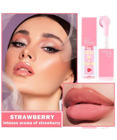 Lip Oil Plumping Hydrating Glow Oil | Non-Sticky Strawberry Lip Gloss & Tint for Dry Lips | Long-Lasting Lip Care - Buy Online on GoSupps.com