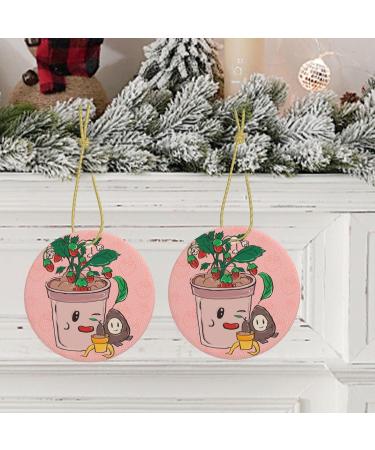 YYHHAOFA Sunflower Seeds and Strawberries Prints Christmas Ceramic Round Pendant Decoration - Festive Hanging Ornament for Stores and Homes -2.9 in - Buy Online on GoSupps.com