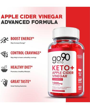 Go90 Keto Gummies - Vegan Formula with ACV, Vitamin B12 & Pomegranate Juice - 60 Gummies for Weight Loss - Shark Tank Approved - Buy Online on GoSupps.com