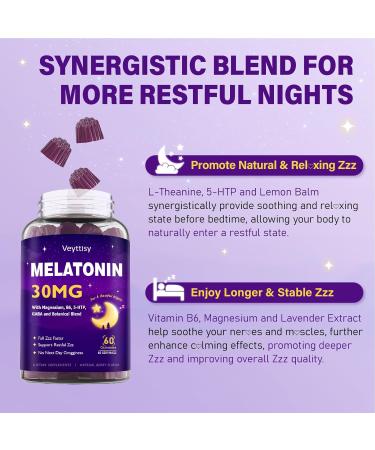 Melatonin 30mg Gummies for Adults - Sugar Free Melatonin Gummies Maximum Strength with Magnesium, B6, GABA & Botanical Blend - Non-Habit Forming,Vegan, Non GMO, Natural Mixed Berry Flavor Mixed Berry 60 Count (Pack of 2) - Buy Online on GoSupps.com