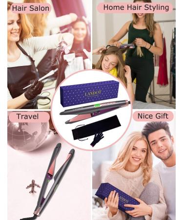 LANDOT 2-in-1 Hair Straightener and Curler - Professional Negative Ion Flat Iron - Adjustable Temp - Instant Heating - Dual Voltage - Black - Buy Online on GoSupps.com