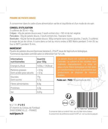 Nutripure | Organic & Vegan Sweet Potato Flour | 100% Natural | Powdered | Gluten Free & GMO Alternative | Basifying | Low Gl - Buy Online on GoSupps.com