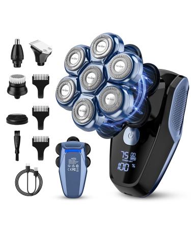 Head Shavers for Bald Men Detachable 7D Electric Razor IPX7 Waterproof Skull Shaver 3-Speed Wet & Dry Mens Grooming Kit LED Display Rotary Shaver Trimmer USB Rechargeable