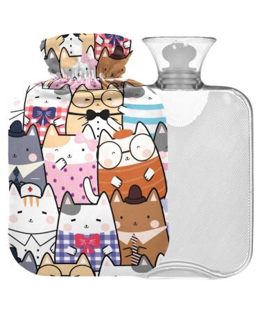 Naanle cute cat hot water bottle with reference warm and cold therapy Transparent hot water bottle 2l large hot hot water bottle for bed hand feet heat pain relief