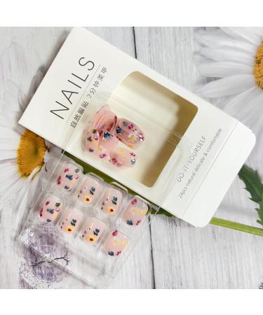 Extra Short Press on Nails - 24 Pcs Square Fake Nails with Flower Designs | Reusable Acrylic False Nails for Women | Spring Manicure Supplies - LPOODDNU - Buy Online on GoSupps.com