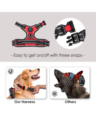 PHOEPET Reflective Large Breed Dog Harness with Handle | No Pull Vest for Easy On/Off | 2 Metal Rings, 3 Buckles | Medium Red - Buy Online on GoSupps.com