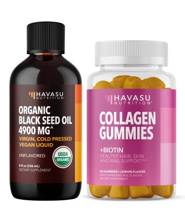 HAVASU NUTRITION Organic Black Seed Oil Liquid + Collagen Gummies Bundle