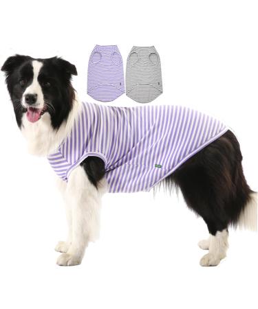 Sychien cooling dog shirt summer combed cotton breathable for boys and girls size XL violet gray white striped X-Large violet/white gray/white striped