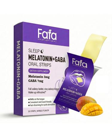 FAFA. Melatonin 3mg Oral Strips & GABA 7mg Fast Dissolving Sleep Aid - Sublingual Melts Travel Size Natural Mango Vegan 30 Ct