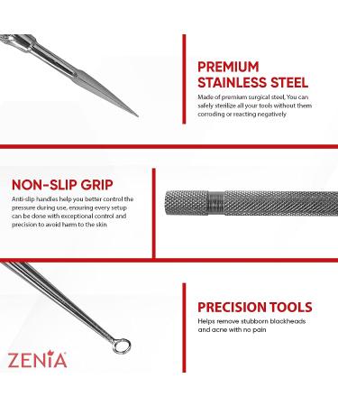 Zenia Professional 8 Piece Blackhead Remover Kit with Detachable Rod | Surgical Steel Skin Care Tools for Blackhead & Whitehead Pimple Extraction - Buy Online on GoSupps.com