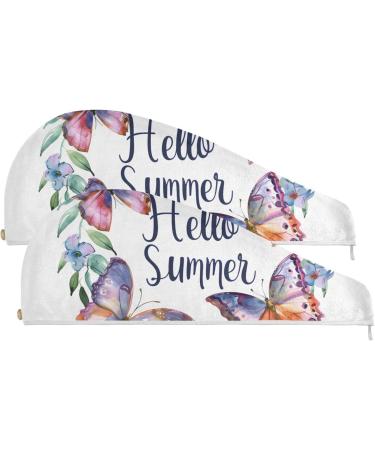 Super Absorbent Wreath Morpho Butterflies Hair Towel 2 Pack | Quick Dry Hair Turbans for Women & Girls - Buy Online on GoSupps.com