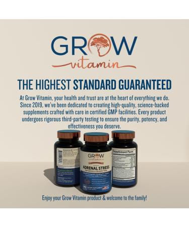 Grow Vitamin Adrenal Stress Advanced Formula Organic KSM-66 Ashwagandha with AlphaWave L-Theanine 5-HTP Magnesium Blend Everyday Stress Relief 90 Capsules - Buy Online on GoSupps.com