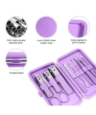 10pcs Professional Stainless Steel Manicure Pedicure Set for Travel - Violet - Buy Online on GoSupps.com