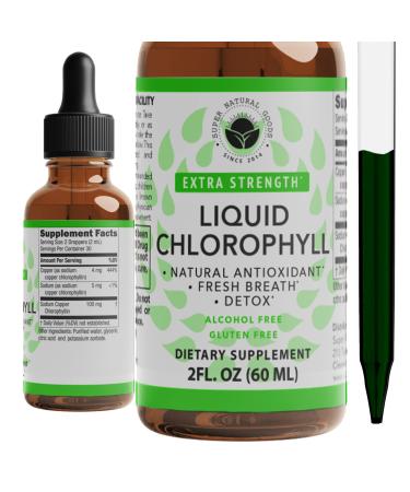 Liquid Chlorophyll Drops (2oz) Energy & Oxygen Boost, Appetite/Gut Health/Detox, Immune Support/Hormones, Internal Deodorant - Premium Quality & Vegan by Super Natural Goods