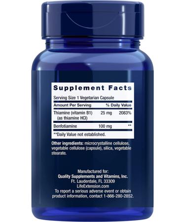 Life Extension Benfotiamine 100mg & Thiamine Supplement - Blood Sugar & Nerve Health Support - 120 Capsules - Gluten-Free, Non-GMO, Vegetarian - Buy Online on GoSupps.com
