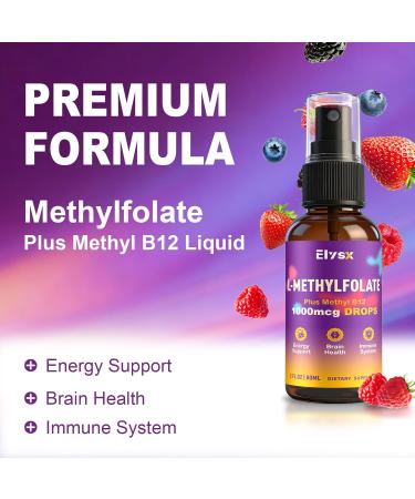 Elysx Liquid Methylfolate & B12 Spray Methylated Folate Drops for Kids & Adults with Choline TMG & Vitamins MTHFR Support Brain Health Immunity 2 Fl Oz - Buy Online on GoSupps.com