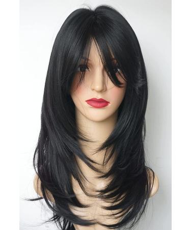 Long Layered Multicolor Shoulder-Length Wig - Synthetic Hair for Women (Black) - Buy Online on GoSupps.com