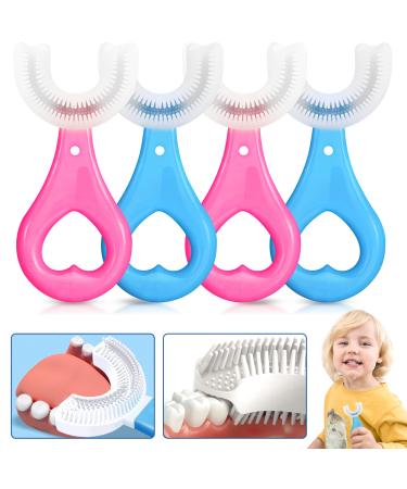 U Shaped Toothbrush Kids 4 Pack - Toddler Toothbrush with Food Grade Soft Silicone Brush Head, 360° Oral Teeth Cleaning Design for Kids' Toothbrush, Manual Whole Mouth Toothbrush for Kids Age 2-6 4 Pack Kids Toothbrushes A…