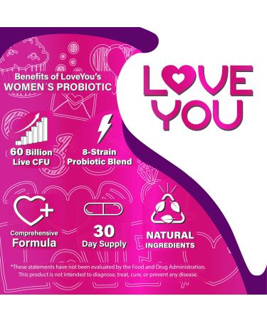 Love You Womens Probiotic, Ph Balance, Ut, Feminine, Vaginal Health Supplement, Digestive, Pre + Pro + Postbiotic, Delayed Release, 60 Billion Live CFU, 8-Strain Probiotic Blend, 30 Veg Caps Servings - Buy Online on GoSupps.com