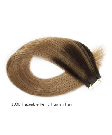 Buy Balayage Hair Tape In Extensions - Real Human Hair Invisible Double-Sided Chestnut Brown & Deep Dark Brown 50g 20 Pieces 45cm - Buy Online on GoSupps.com
