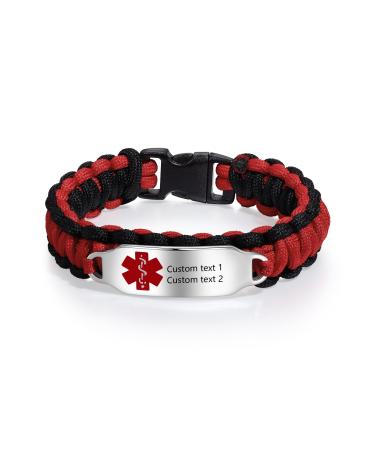 Emergency Medical Alert Bracelets for Women Men Free Custom Engraving Personalized Gift Adjustable Non Tarnish Titanium Steel Wristband for Men Women Red