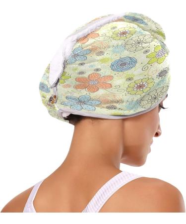 Vintage Daisy Flower Dry Hair Cap | 2 Piece Quick Drying Towel Set with Button Headband | Super Absorbent & Soft for Comfortable Use - Shop Now - Buy Online on GoSupps.com