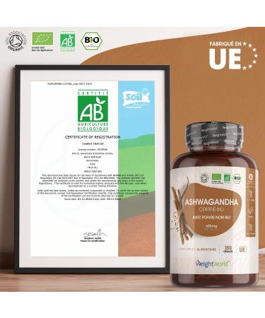 Ashwagandha Organic Extra Strong Capsules 600mg + Organic Black Pepper 5mg - 180 Vegan Capsules (6 Months) - Indian Ginseng or Withania Somnifera with Piperine - Certified by Organic Agriculture - Buy Online on GoSupps.com
