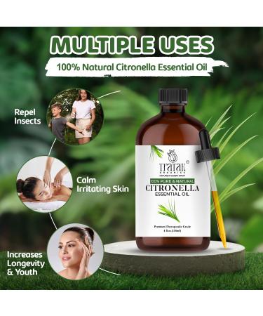 Citronella Essential Oil 4 Fl Oz 100% Pure and Natural Citronella Oil for Diffuser and Aromatherapy Skin Massage Candle and Soap Making Fragrance - with Dropper Citronella 4 Fl Oz (Pack of 1) - Buy Online on GoSupps.com