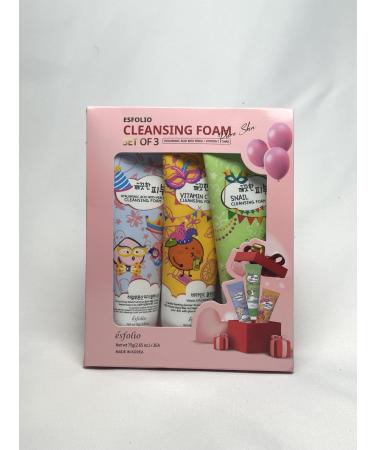 ESFOLIO CLEANSING FOAM PURE SKIN (SET OF 3) (HYALURONIC ACID WITH PEACH/VITAMIN C/SNAIL) HYALURONIC ACID WITH PEACH / VITAMIN C / SNAIL