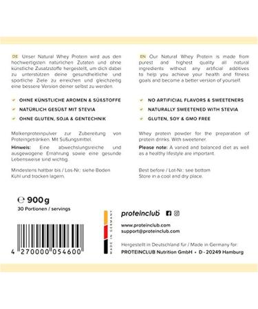 Proteinclub Natural Whey Protein - No Additives Soy-Free Sweetened with Stevia Made in Germany - 900g Vanilla Protein Powder - Buy Online on GoSupps.com