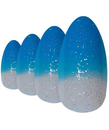 Buy Blue Gel Stiletto Almond False Nails - 24 Bling Art Artificial Long Tips with Glue | International Shipping - Buy Online on GoSupps.com