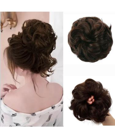 Juikoumn Messy Bun Hair Piece 100% Human Hair  Curly Hair Extensions Real Human Hair Scrunchies Updo Hair Bun Hair Pieces for Women Girls Ponytail Extension Human Hair(dark brown)