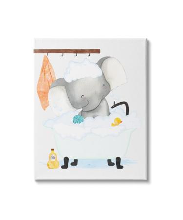 Stupell Industries Children's Baby Elephant Bubble Bath Rubber Duck Bathroom Canvas Wall Art  Gallery Wrapped  White