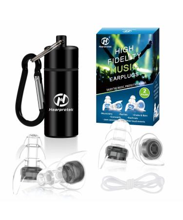 Hearprotek Concert Ear Plugs 2Pairs Reusable high Fidelity Musician Ear Plugs for Concerts Loud Music-Noise Reduction Ear Protection earplugs for Rave Festival Music Tinnitus Relief Black